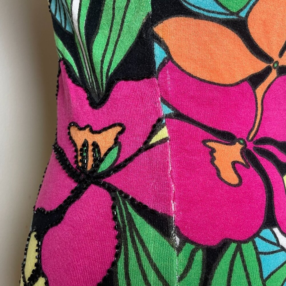 Cache | Beaded Multicolor Top Flower Print | Rare Find | Size Small - Picture 10 of 12